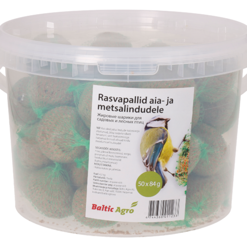 Talipallot ämpärissä piha- ja metsälinnuille 50x84g (verkolla) puutarhalintujen ruoka,luonnollinen linnunruoka,Rasvapallot sangossa puutarha- ja metsälinnuille