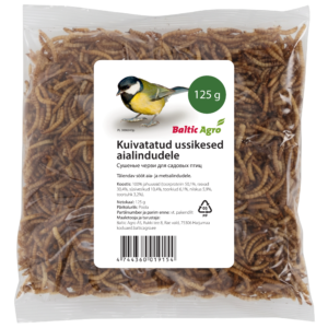 Kuivatut toukat puutarhalinnuille 125 g Kiiralgliide imb 16mm auk 11mm sinine rõngas