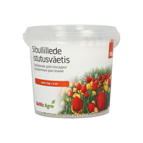 sibullillede istutusväetis 1kg,sibullillede väetis,lillesibulate istutamine,väetis tulpidele ja nartsissidele,granuleeritud lileväetis,kevadine väetamine,Sibullillede istutusväetis
