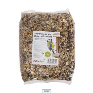 Baltic Agro 1kg seemnesegu aia- ja metsloomadele, sisaldab mitmesuguseid seemneid ja pähkleid, sobib lindude toitmiseks.