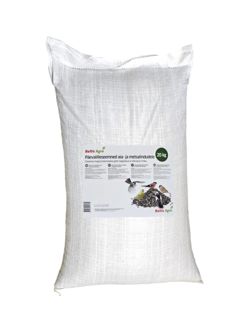 auringonkukansiemenet 20 kg, auringonkukansiemenet linnuille, lintujen talviruokinta, suuri pakkaus auringonkukansiemeniä, lintujen ruokinta, talvilintujen ruoka, Baltic Agro linturuoka, auringonkukansiemenet tukkuhintaan
