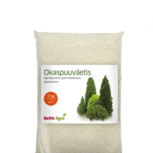 Okaspuuväetis 2 kg Baltik Agro, sobib okaspuude toitmiseks, tagab tervisliku kasvu ja rohelise värvuse.