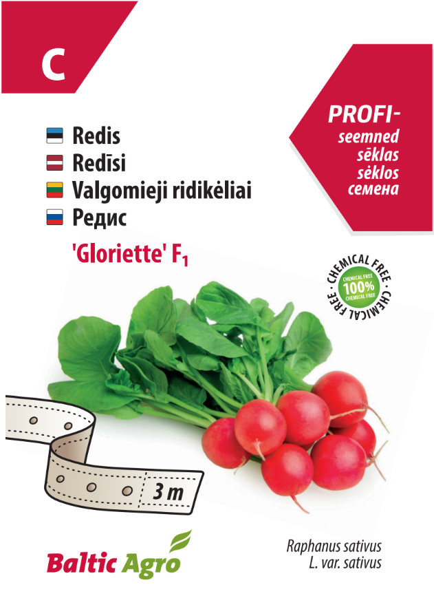 Radish 'Gloriette F1' on seed tape