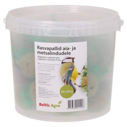 Rasvapallot puutarha- ja metsälinnuille, 30 kpl pakkauksessa, ihanteellinen lintujen ruokintaan, Baltik Agro -merkki.