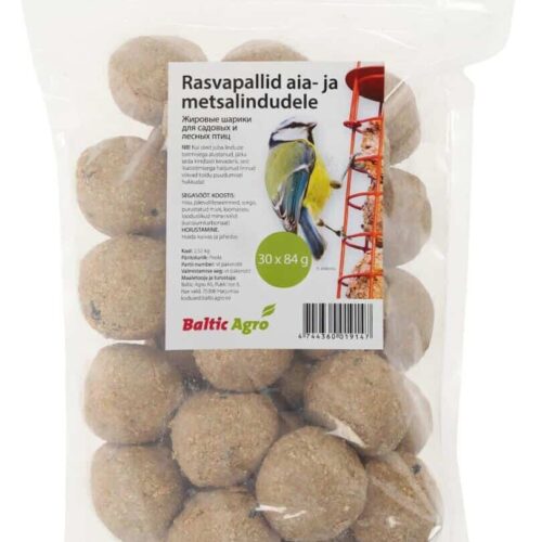 Rasvapallot puutarha- ja metsälinnuille, 30 kpl pakkauksessa, sopii lintujen ruokintaan, Baltik Agro -merkki.