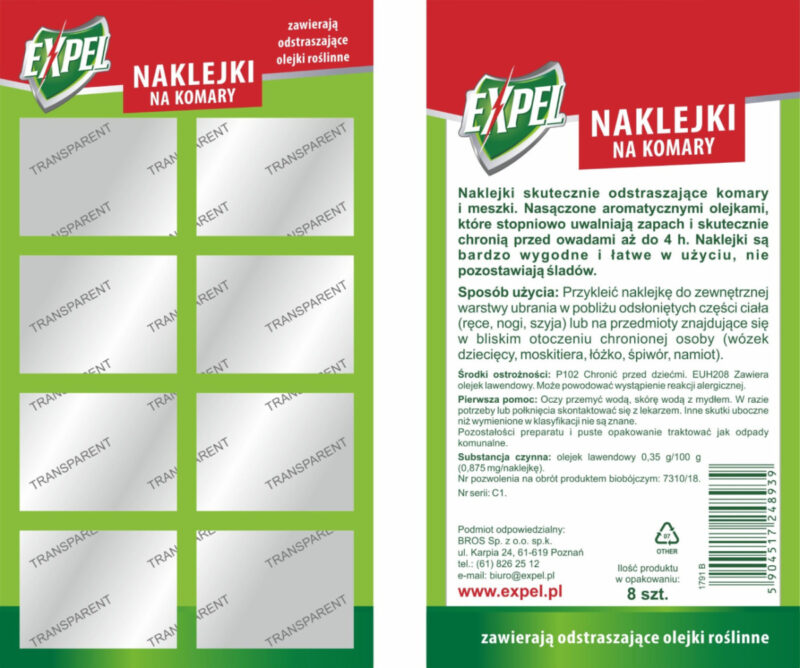 Expel kleebised sääskedele, sisaldavad looduslikke eeterlikke õlisid.