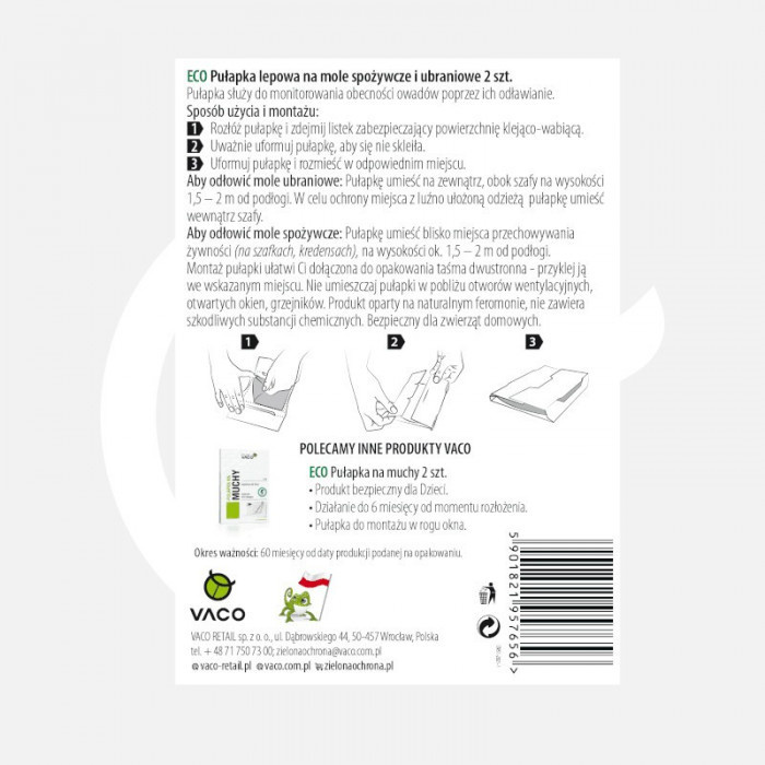 vaco ökoloogiline lõks riide ja toidukoi püünis (2 in 1) 2 tk ECO liimpüünis toidukoide ja riidekoide jaoks, 2 tk.