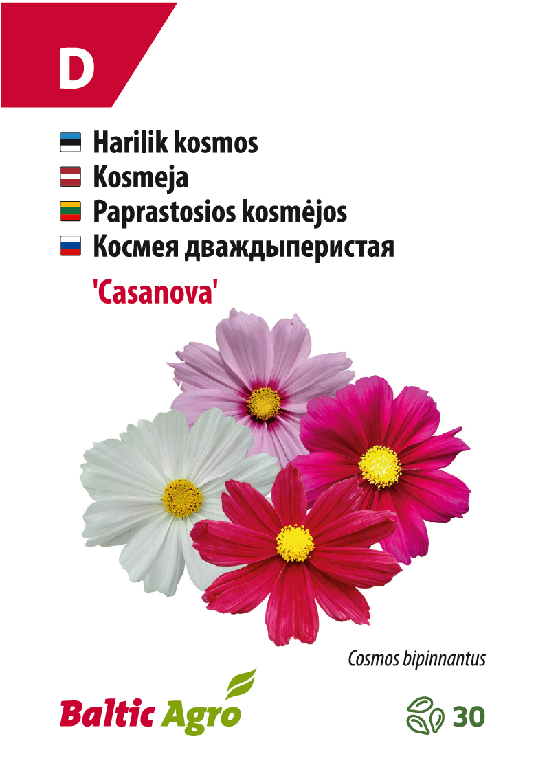Kosmose lilled 'Casanova', mitmevärviline, Baltic Agro.