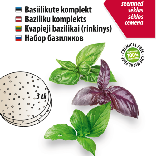 Basiilikute seemnekomplekt, keemiavaba, kolm sorti.