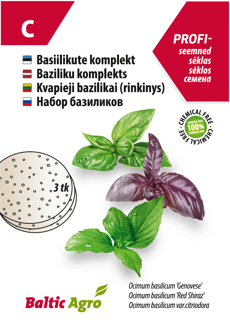 Basiilikute seemnekomplekt, keemiavaba, kolm sorti.