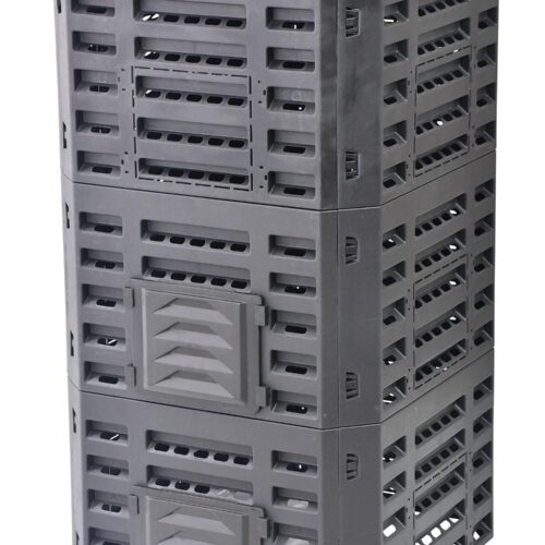 Musta muovikompostori puutarhaystävälliseen jätehuoltoon