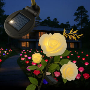 Solar-powered garden rose LED lamp