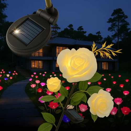 Solar-powered garden rose LED lamp