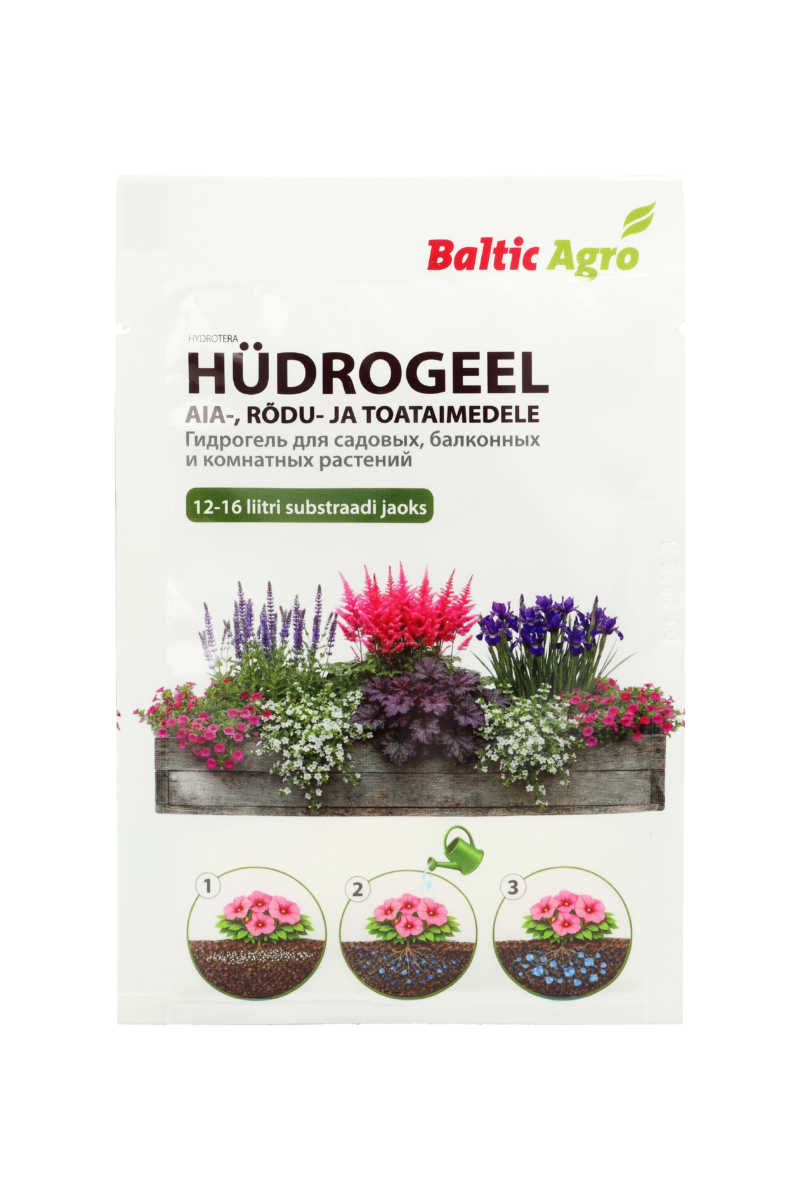 hydrogeeli,kosteudenvaraaja,kastelugeeli,veden varastointi maaperässä