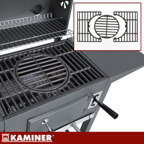 Kaminer aiagrill,söegrill kaanega,malmrestiga grill,reguleeritav söegrill,vastupidav aiagrill