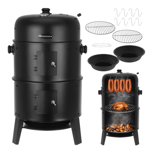 söegrill ja suitsulahi,Kaminer 3-in-1 grill,aiagrill kaanega,suitsulahi aeda,söegrill termomeetriga,multifunktsionaalne grill