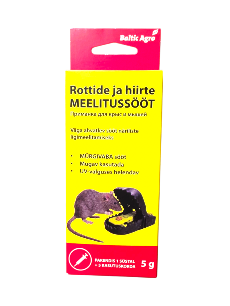myrkytön jyrsijöiden houkutin,luonnollinen seurantasyötti,hiirten houkutinsyötti ruiskulla,ekologinen rotantorjunta,fluoresoiva syötti
